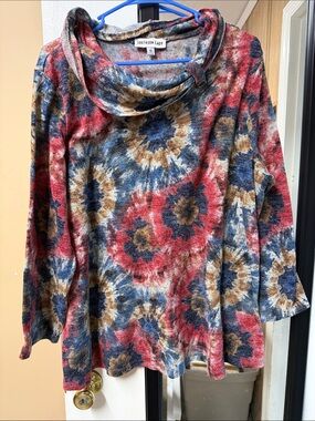 Southern Lady Red Blue Brown Floral Cowl-Neck Sweatshirt
